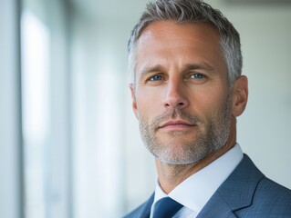 Thoughtful businessman with gray hair and beard