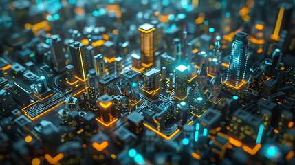 Sticker - Futuristic Cityscape: A Digital Metropolis