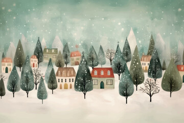 Canvas Print - Christmas village landscape outdoors winter.