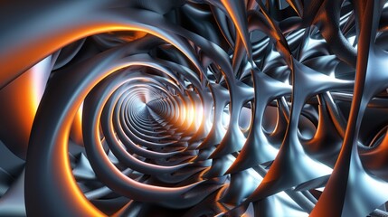 Wall Mural - Abstract Metallic Tunnel: A Journey Through Futuristic Architecture