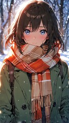 Poster - anime girl in winter scarf portrait character cartoon manga design illustration art 467