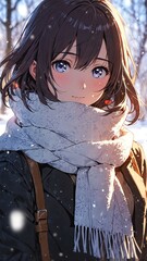 Poster - anime girl in winter white scarf portrait character cartoon manga design illustration art 473