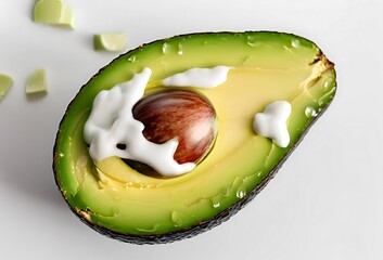 half of avocado, Avocado Slice With White Background Dripping