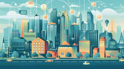 Wall Mural - Modern Cityscape with Smart Technology