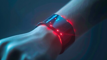 Wall Mural - Futuristic Smartwatch with Red Lights on Wrist