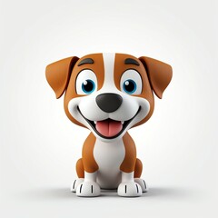 Sticker - smiling cute dog 3d cartoon character on plain white background 129