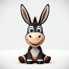 Canvas Print - smiling cute donkey 3d cartoon character on plain white background 131