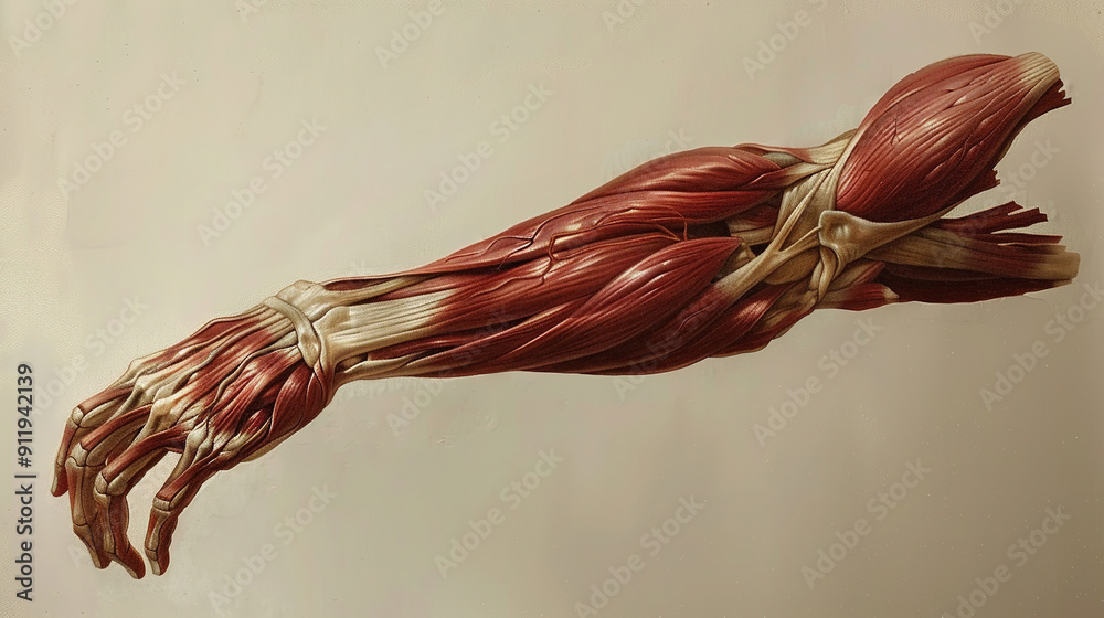 Forearm Rotation Tendon Modern anatomy of tendons of the forearm. Part of body background ...