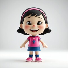 Poster - smiling cute girl 3d cartoon character on plain white background 185