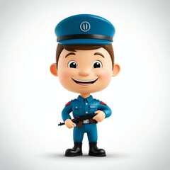 Wall Mural - smiling cute soldier guy 3d cartoon character on plain white background 378