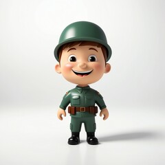 Canvas Print - smiling cute soldier guy 3d cartoon character on plain white background 379