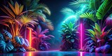 Vibrant AR neon jungle background with glowing flora, glowing, vibrant, AR, neon, jungle, background, flora, plants