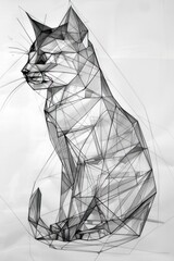 Sticker - Geometric cat illustration with abstract lines.