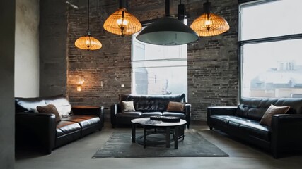 Wall Mural - Industrial Chic Living Room with Exposed Brick Walls