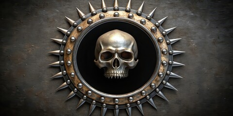 Round horror metal frame with skull and spikes on background, horror, metal, frame, skull, spikes, round, Halloween, spooky