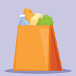 © nsit0108 - Full paper bag with food groceries standing upright, perfect for topics such as grocery shopping or healthy eating