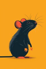 Sticker - A black rat standing on yellow background.