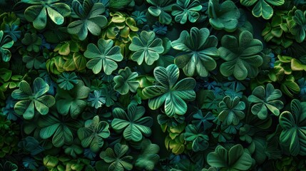 Aufkleber - Lush Green Four-Leaf Clover and Leaf Pattern