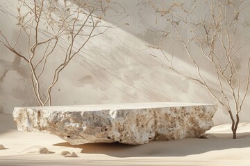 Wall Mural - A Stone Platform in a Minimalist Desert Landscape