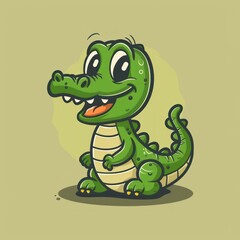 Sticker - Cute cartoon alligator with big eyes smiling.