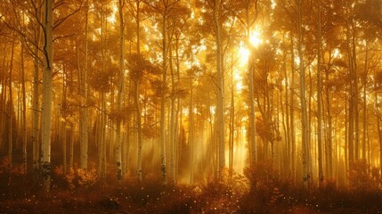 Wall Mural - Golden Aspen Forest at Sunset