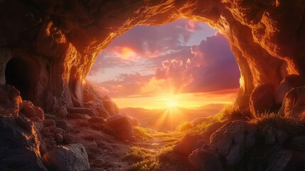 Wall Mural - Resurrection at Sunrise: Jesus Rises from the Empty Tomb