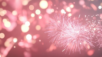 Poster - Colorful pink fireworks burst against a soft bokeh backdrop, creating a magical atmosphere during festivities