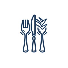 Poster - Fork, knife, and leaves outline icon.