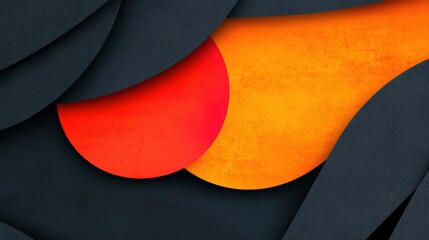 Poster - A striking geometric design showcases bold black and orange circles, creating a dynamic visual effect