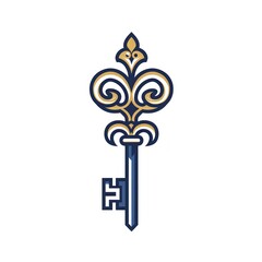 Poster - Ornate gold and blue key illustration.