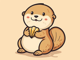 Sticker - Cute cartoon otter holding a seashell.