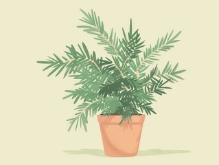 Canvas Print - Green houseplant in a terracotta pot on a light background.