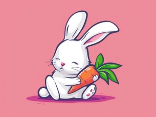 Wall Mural - Cute cartoon rabbit holding a carrot.