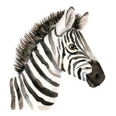 Sticker - Watercolor illustration of zebra head isolated on white.