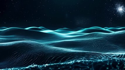 Poster - Glowing waves undulate under a starry sky, creating an enchanting display of light and texture across the water's surface.