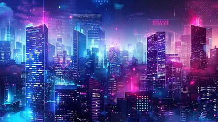 Wall Mural - Cyberpunk Cityscape with Neon Lights