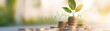 © Chanoknan - A plant growing on coins symbolizes financial growth, sustainability, and investment opportunities in a serene, nature-inspired setting.