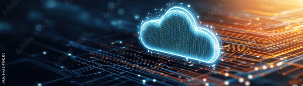 Futuristic cloud graphic on a vibrant circuit background representing ...