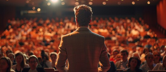 Wall Mural - Speaker Addressing Audience in a Packed Auditorium During a Conference or Seminar