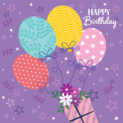 Canvas Print - Happy birthday card design with balloons, flower and gift