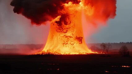 Wall Mural - a spectacular eruption lights up the horizon as molten lava and thick smoke soar, creating a breatht