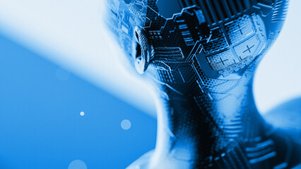 Behind of Digital Human with Futuristic AI Pattern
