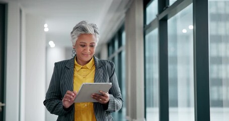 Aufkleber - business woman, mature and scroll with tablet in project management, administration and progress rep