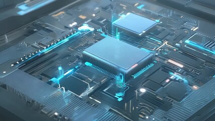 Poster - Engineers work on innovative microchip designs in a futuristic laboratory, showcasing cutting-edge technology and intricate circuitry.