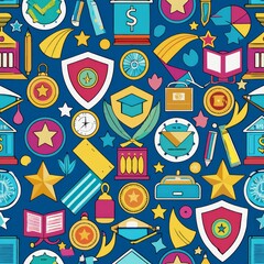 Wall Mural - seamless pattern of school badges and awards, highlighting achievements