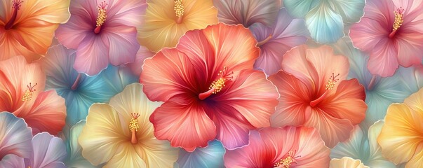 Tropical Hibiscus Blooms - Vibrant Watercolor Flora in Tropical Hues