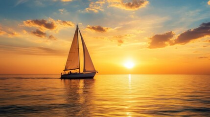 Wall Mural - Sailboat at Sunset