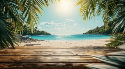 Wall Mural - A beautiful beach scene with palm trees and a clear blue ocean