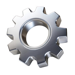 Silver gear icon 3d top view isolated on transparent background