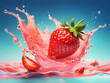 © Logo - Fantastic concept of fresh strawberry fruit floating on big waves of strawberry pulp and juice
